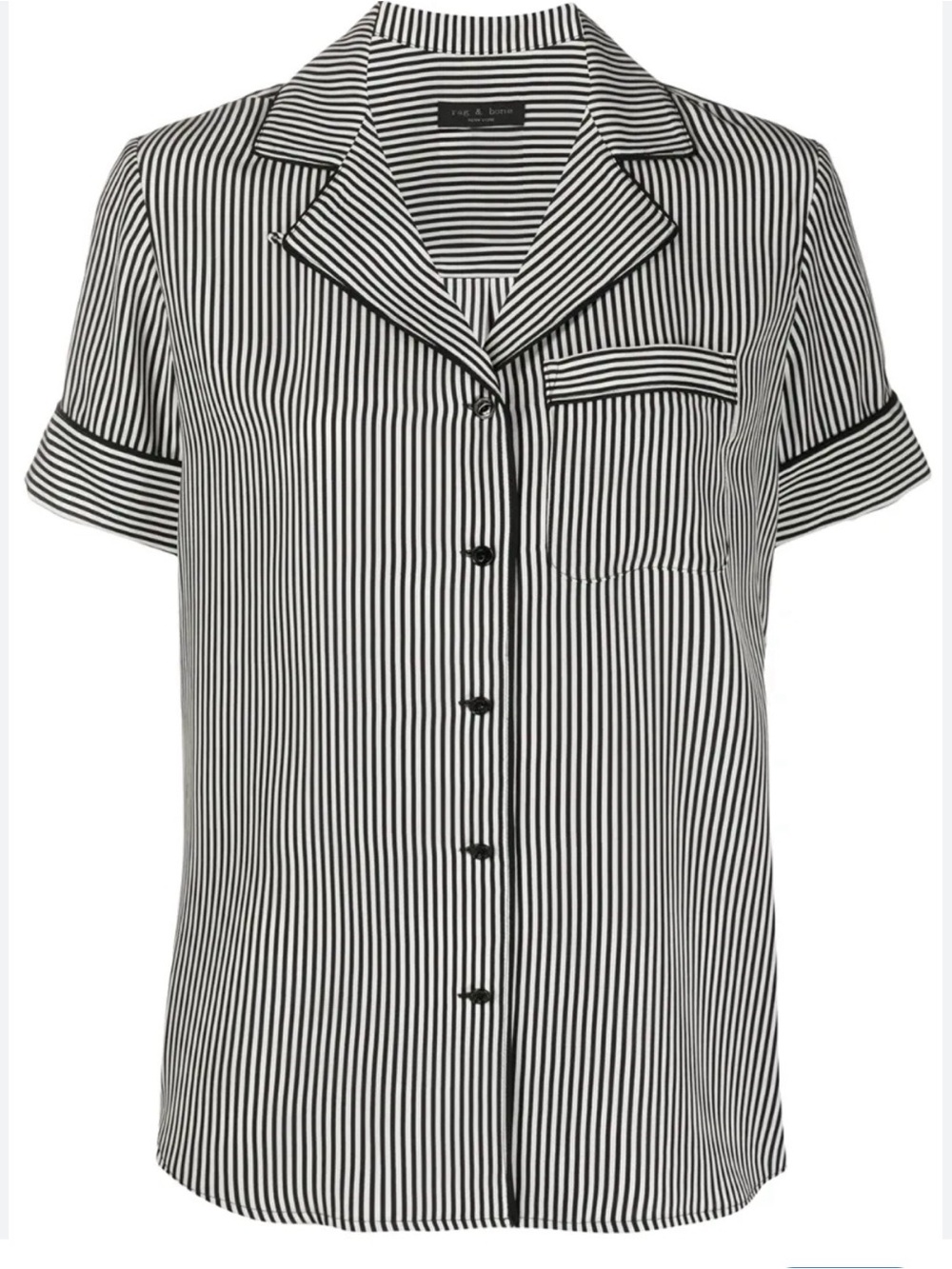 rag & bone Black and White Striped Short Sleeve Shirt